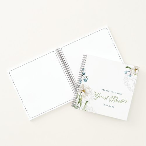 Greenery and white flowers elegant Guestbook Notebook
