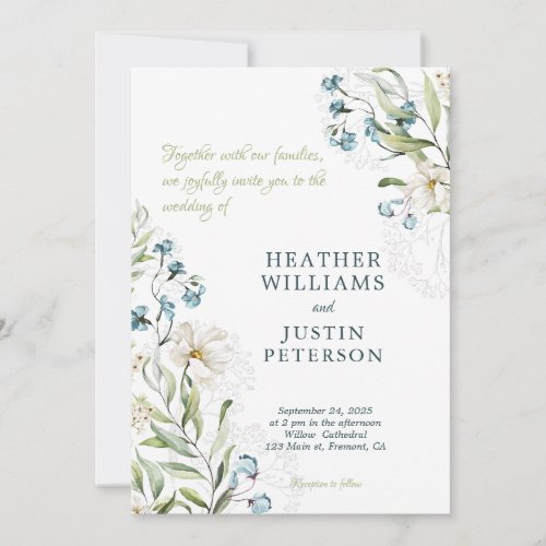 Greenery and white flowers elegant wedding  invitation
