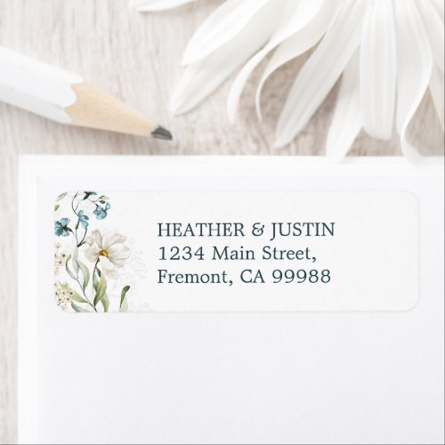 Greenery and white flowers elegant wedding label