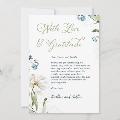 Greenery and white flowers elegant wedding thank you card