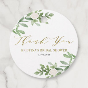 Greenery and White Flowers Gold Bridal Shower Favor Tags