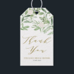 Greenery and White Flowers Gold Bridal Shower Gift Tags<br><div class="desc">Add a beautiful botanical accent to your gifts and favors with these customizable bridal shower gift tags. It features watercolour illustrations of white flowers and greenery. Personalize these greenery bridal shower tags by adding your own details. These greenery thank you gift tags are perfect for weddings, bridal showers, baby showers,...</div>