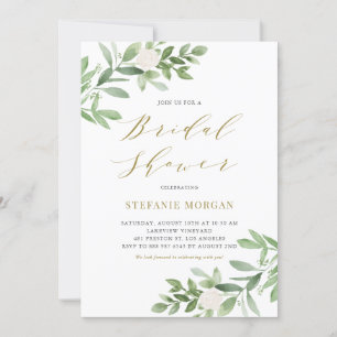 Greenery and White Flowers Gold Bridal Shower Invitation
