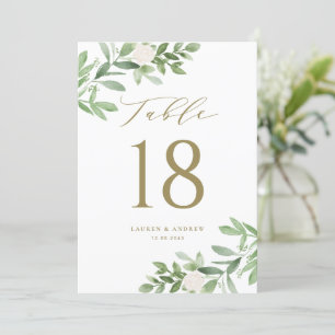 Greenery and White Flowers Gold Table Numbers