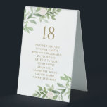 Greenery and White Flowers Gold Wedding Seating Table Tent<br><div class="desc">Add a beautiful botanical accent to your tablescape with the customizable greenery table numbers card. It features watercolour illustrations of white flowers and greenery. Personalize this greenery seating card by adding your own details. These greenery table numbers are perfect for any event.</div>