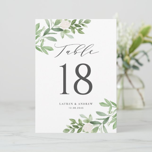 Greenery and White Flowers Gray Table Numbers (Standing Front)