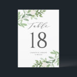 Greenery and White Flowers Gray Table Numbers<br><div class="desc">Add a greenery accent to your event with these customizable table number cards. It features watercolour greenery and white flowers. Personalize by adding your details. These custom table number cards are perfect for spring and winter weddings,  bridal showers,  birthday parties,  and more.</div>