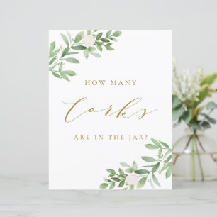 Greenery and White Flowers How Many Corks Sign