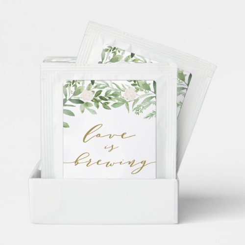Greenery and White Flowers Love is Brewing Wedding Tea Bag Drink Mix
