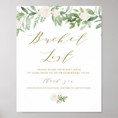 Greenery and White Flowers Wedding Bucket List Poster