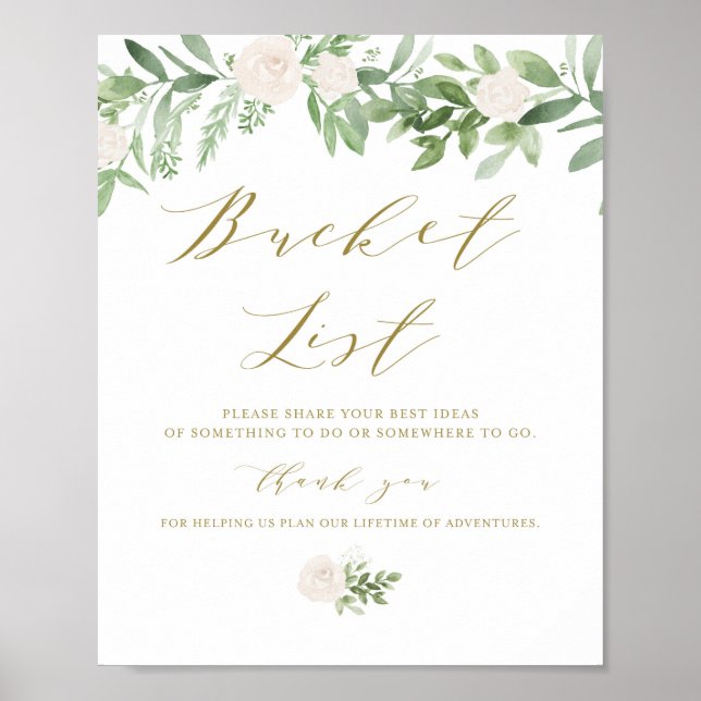 Greenery and White Flowers Wedding Bucket List Poster (Front)