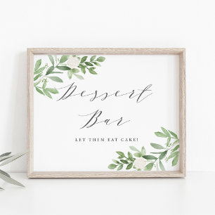 Greenery and White Flowers Wedding Dessert Bar Poster