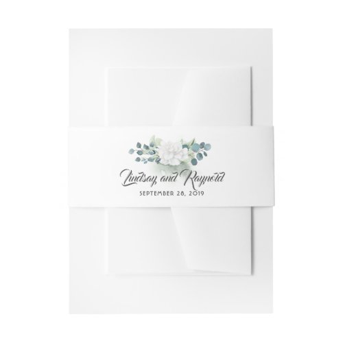 Greenery and White Flowers Wedding Invitation Belly Band