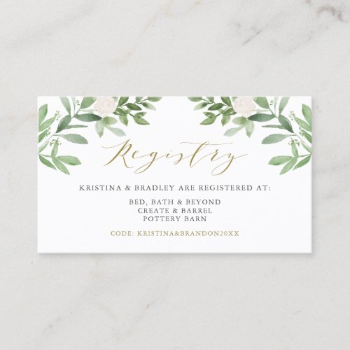 Greenery and White Flowers Wedding Registry Card