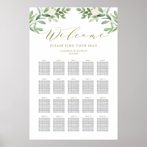 Greenery and White Flowers Wedding Seating Chart