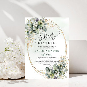 Greenery And White Sweet Sixteen Botanical Invite