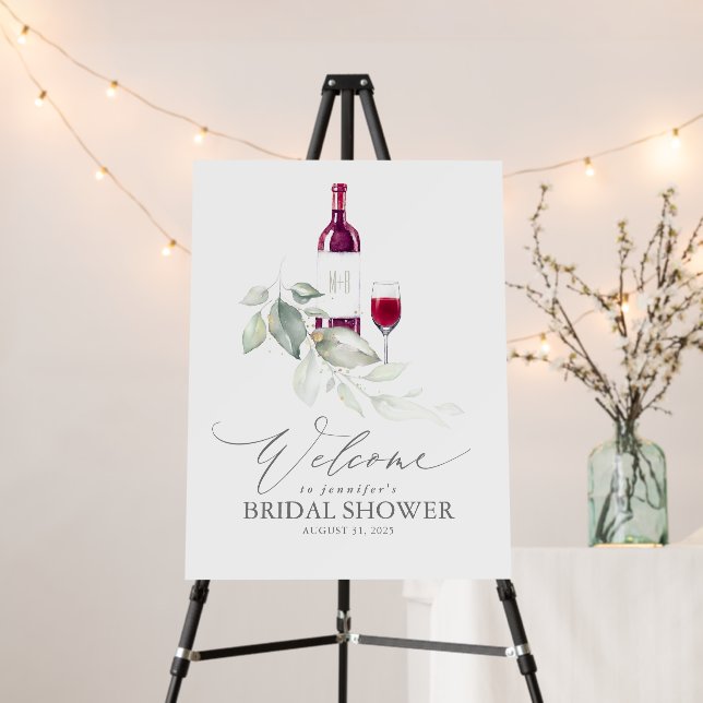 Greenery and Wine Bridal Shower Welcome Foam Board (In Situ (Stand))