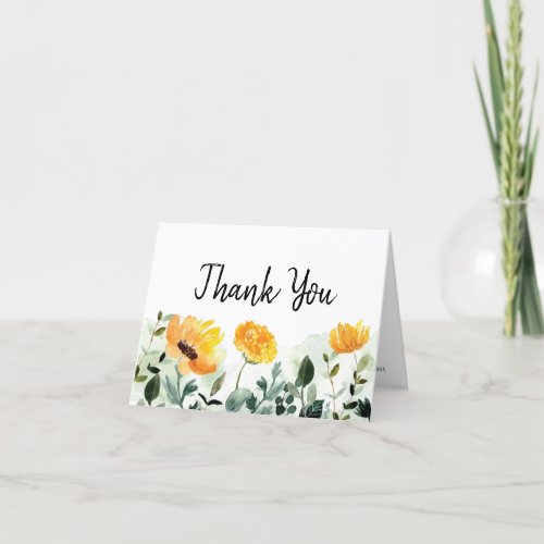 Greenery and Yellow Flowers Fall Floral Wedding Thank You Card