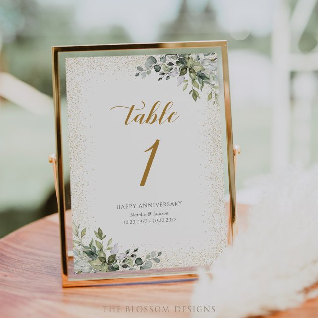 Greenery Anniversary Table Numbers Card - EAC326 (Anniversary Table Number Card)