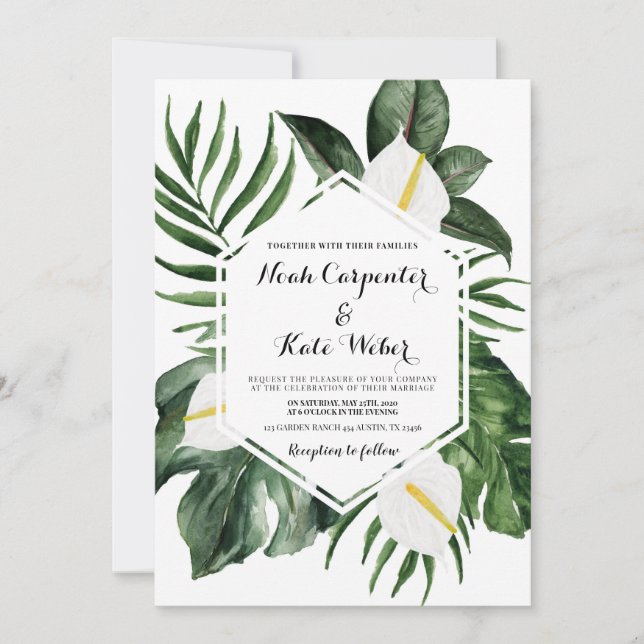 Greenery anthurium wedding invitation (Front)