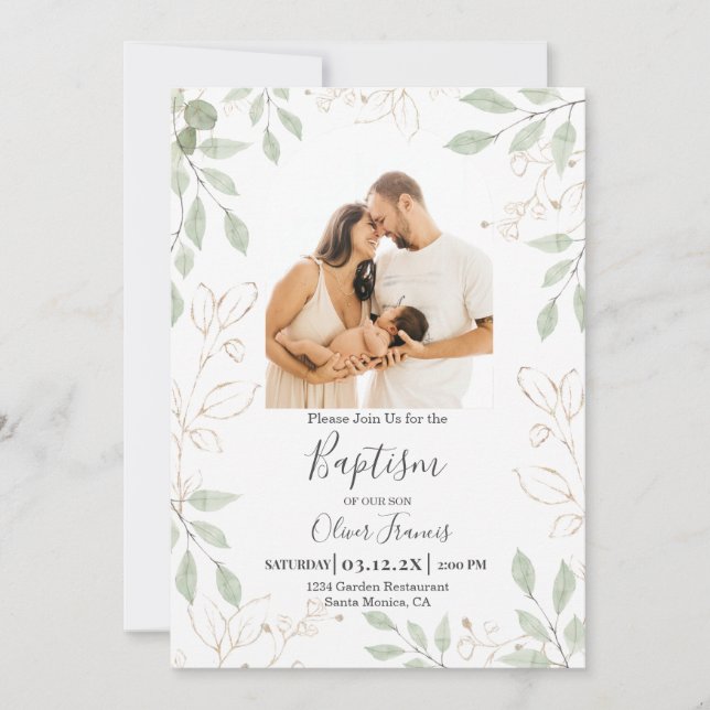 Greenery Arch Baptism Invitation (Front)