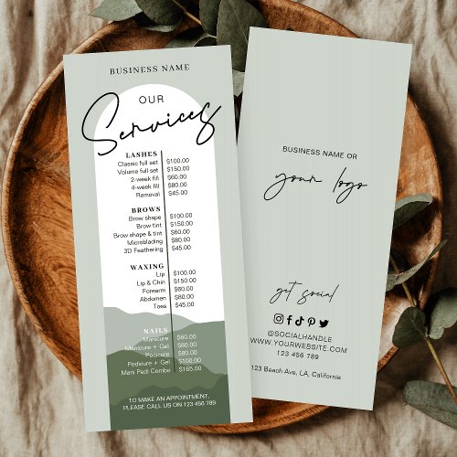 Greenery Arch Boho Elegant Logo Beauty Price List Rack Card