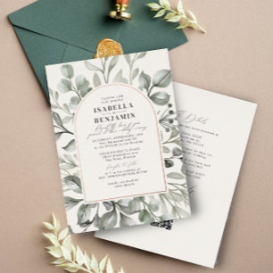 Greenery Arch Ivory RSVP QR Code Wedding Rose Gold Foil Invitation