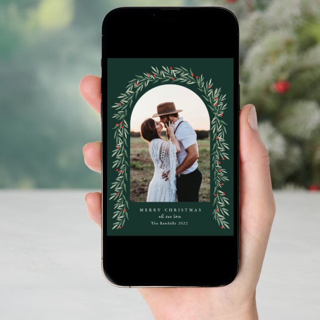 Greenery Arch Modern Photo Christmas Holiday Card (Front Digital)