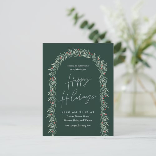 Greenery Arch Modern Script Business Holiday Card