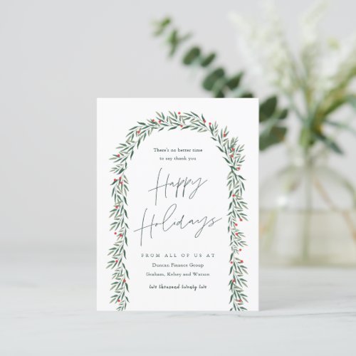 Greenery Arch Modern Script Business Holiday Card