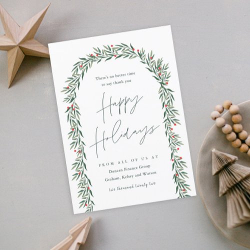 Greenery Arch Modern Script Business Holiday Card