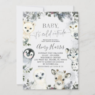Greenery Arctic Animals Winter Baby Shower Invite