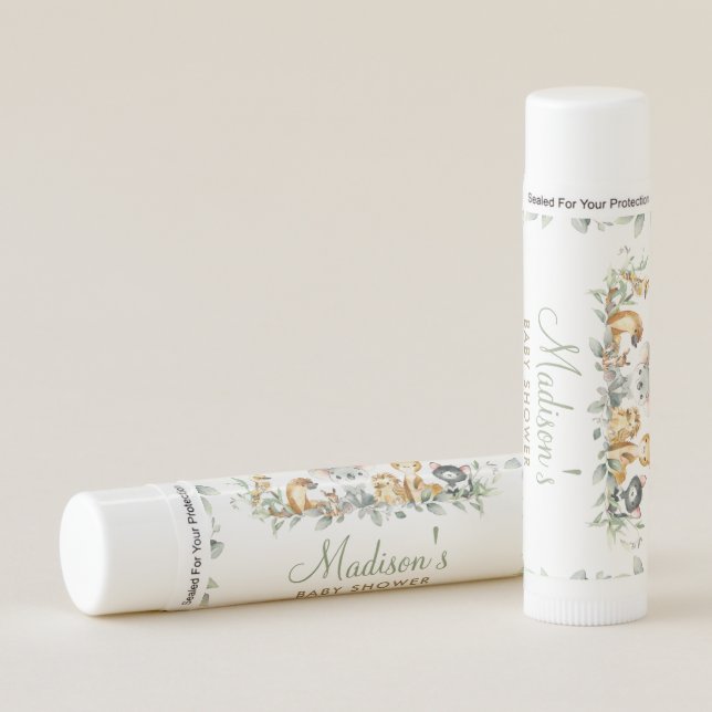 Greenery Australian Animal Baby Shower Party Favor Lip Balm (Front)