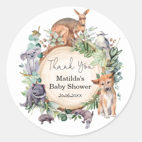 Greenery Australian Wild Animals Baby Shower Classic Round Sticker