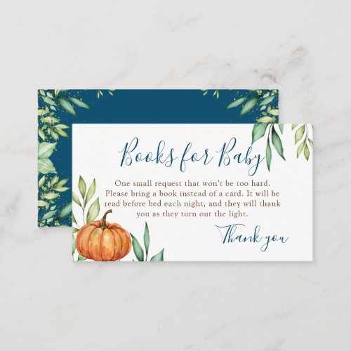 Greenery Autumn Pumpkin Baby Shower Books for Baby Enclosure Card