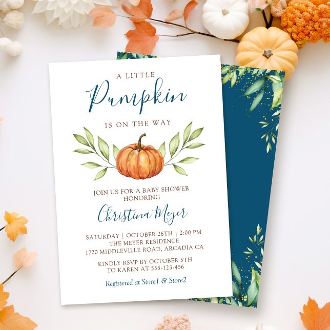Greenery Autumn Pumpkin Fall Baby Shower Invitation (Creator Uploaded)