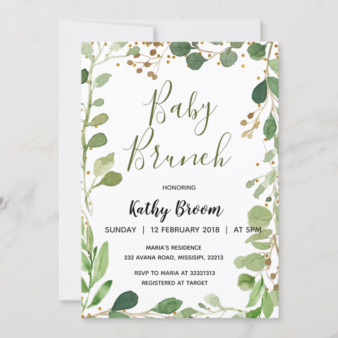 Greenery Baby Brunch Invitation | Zazzle