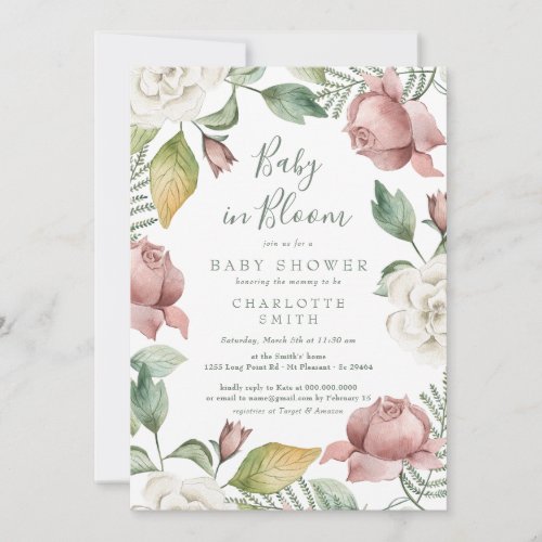 Greenery Baby In Bloom Floral Baby Shower Invitation
