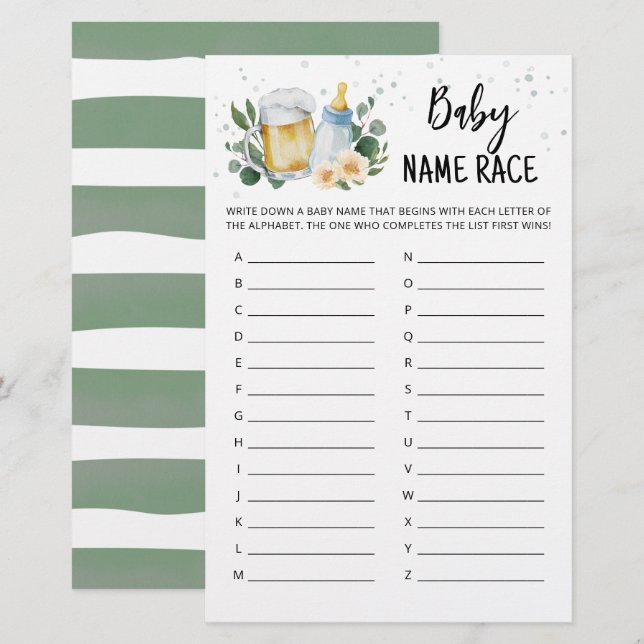 Greenery Baby Is Brewing Baby Name Race Game (Front/Back)