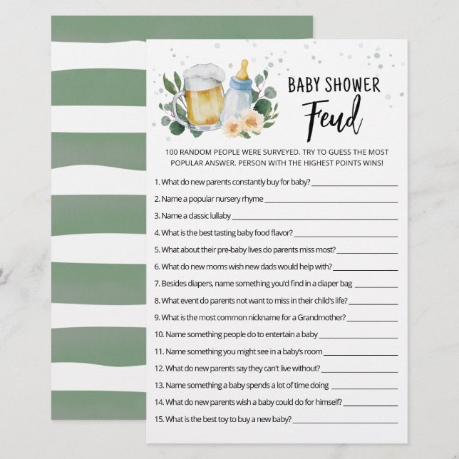 Greenery Baby Is Brewing Baby Shower Feud Game (Front/Back)
