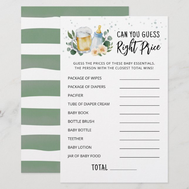 Greenery Baby Is Brewing Guess Right Price Game (Front/Back)