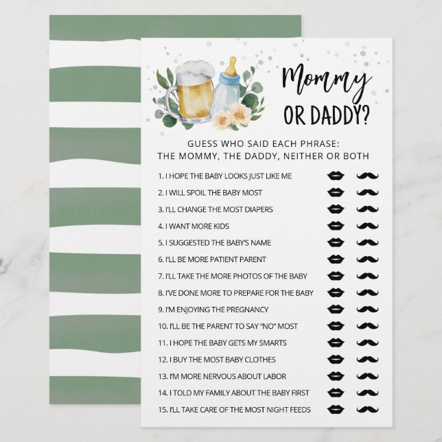 Greenery Baby Is Brewing Mommy Or Daddy Game (Front/Back)