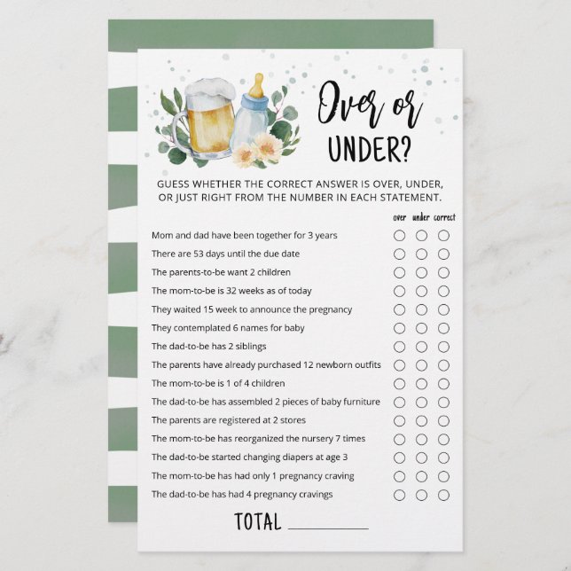 Greenery Baby Is Brewing Over Or Under Game (Front/Back)