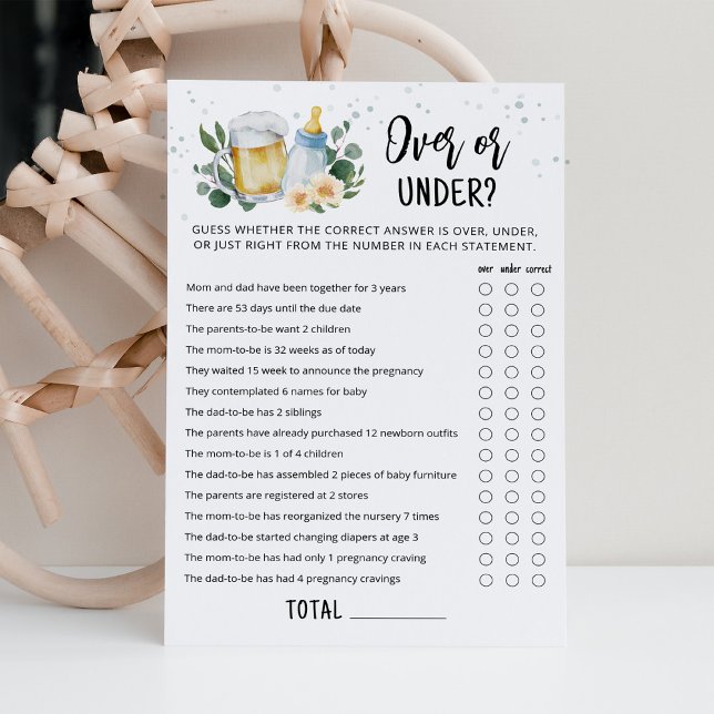 Greenery Baby Is Brewing Over Or Under Game Card (Beer Sage Green Baby Shower Over or Under Game)
