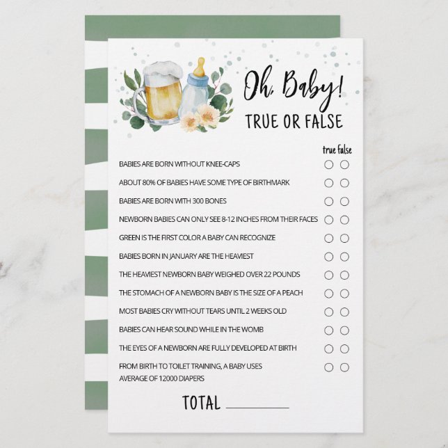 Greenery Baby Is Brewing True Or False Game (Front/Back)