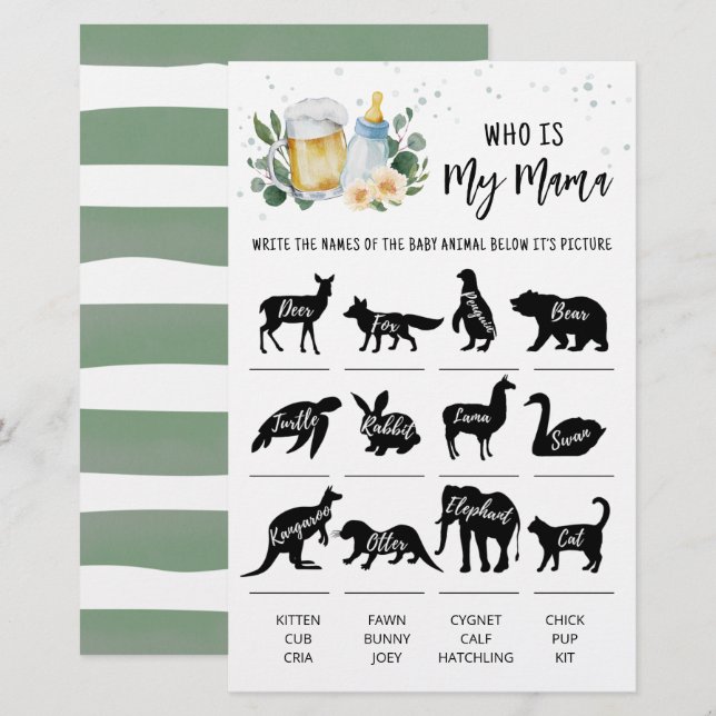 Greenery Baby Is Brewing Who is my mama Game (Front/Back)