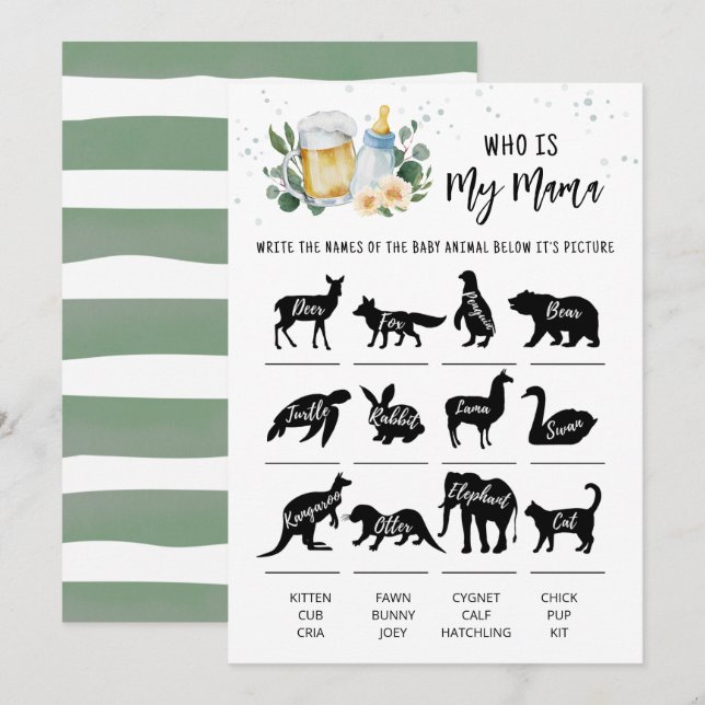 Greenery Baby Is Brewing Who is my mama Game Card (Front/Back)