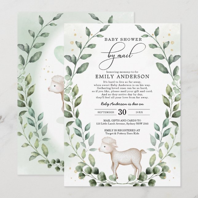 Greenery Baby Lamb Shower By Mail Quarantine Invitation (Front/Back)
