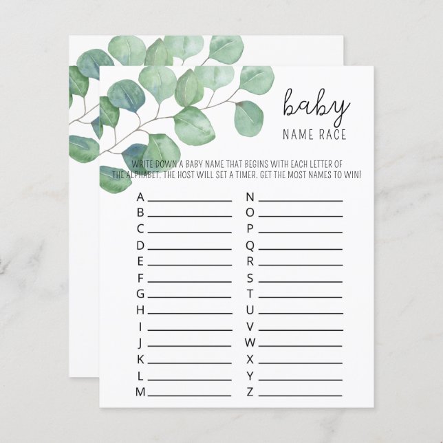 Greenery - Baby name race game (Front/Back)