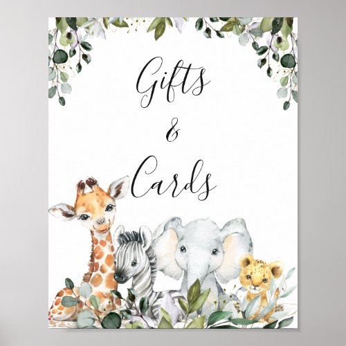 Greenery Baby Safari Animals with Lion Baby Shower Poster